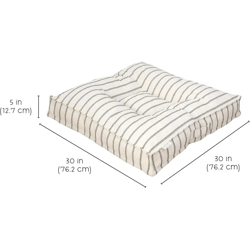 Striped Pillow Dog Bed, Luxury Washable Pet Bed with Recycled ill, Sot Square Cushion Bed or Medium Dogs & Cats, Cream & Black