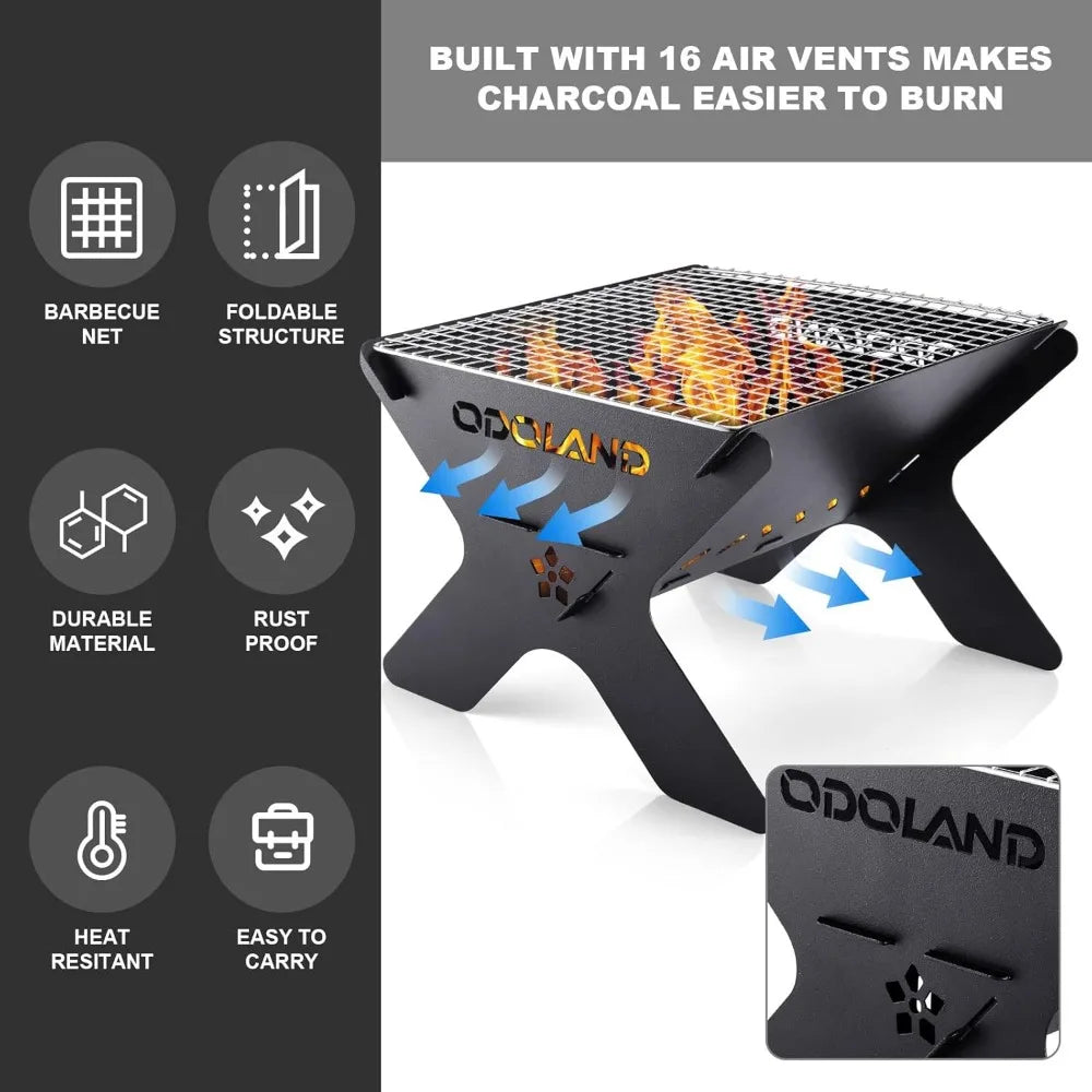Portable Folding Charcoal Grill Heavy Duty Firepit with Carry Bag for Outdoor Cooking Camping Bonfire