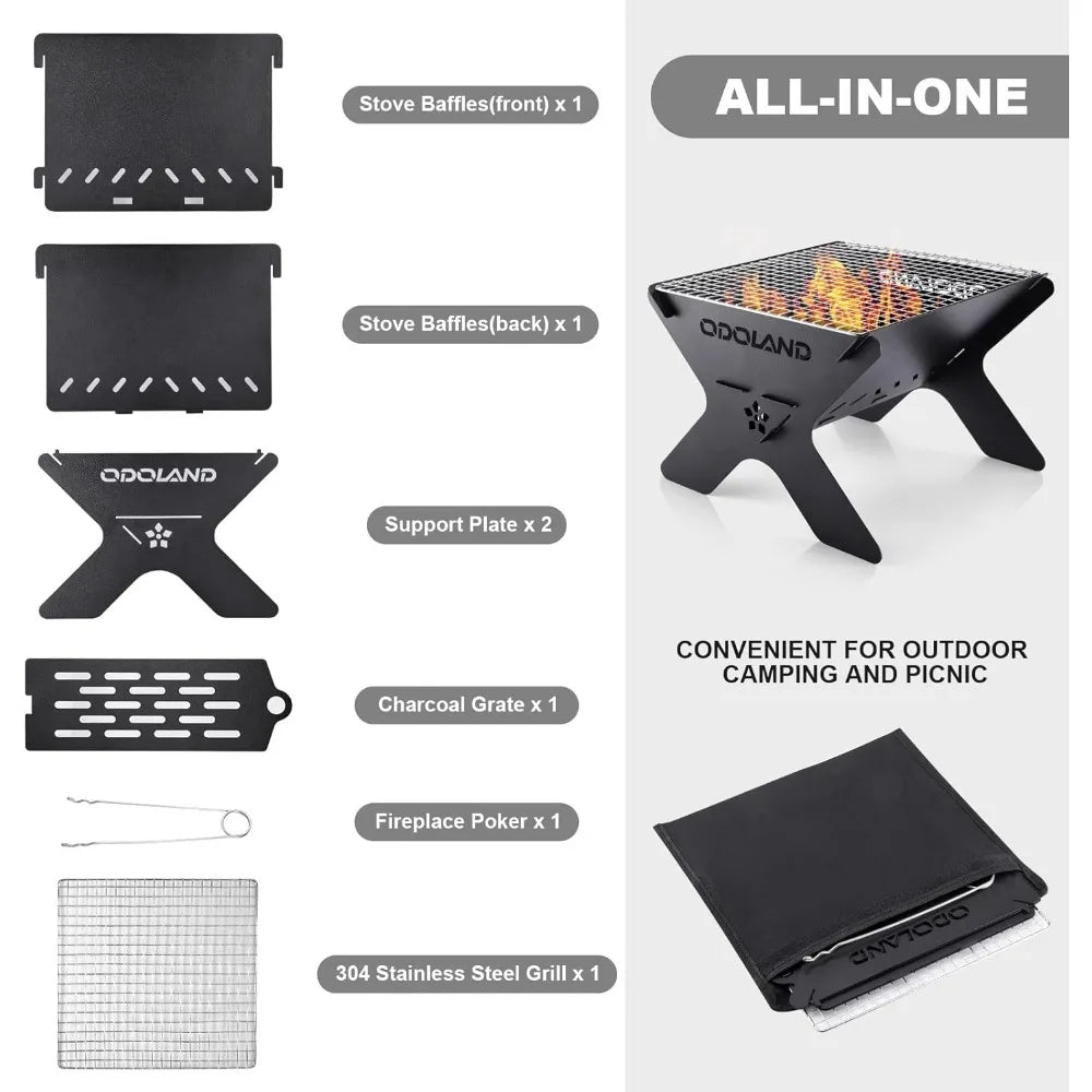 Portable Folding Charcoal Grill Heavy Duty Firepit with Carry Bag for Outdoor Cooking Camping Bonfire