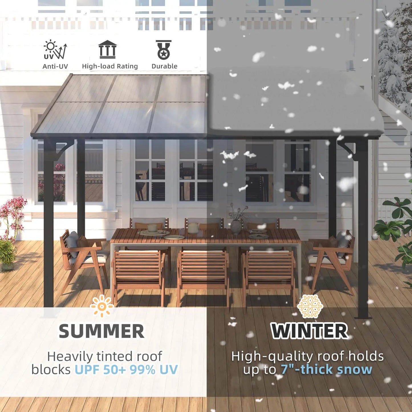 12x10 Hard Top Gazebo Pergola Outdoor Patio Lean to Canopy Awning for Deck Porch Backyard, Customized