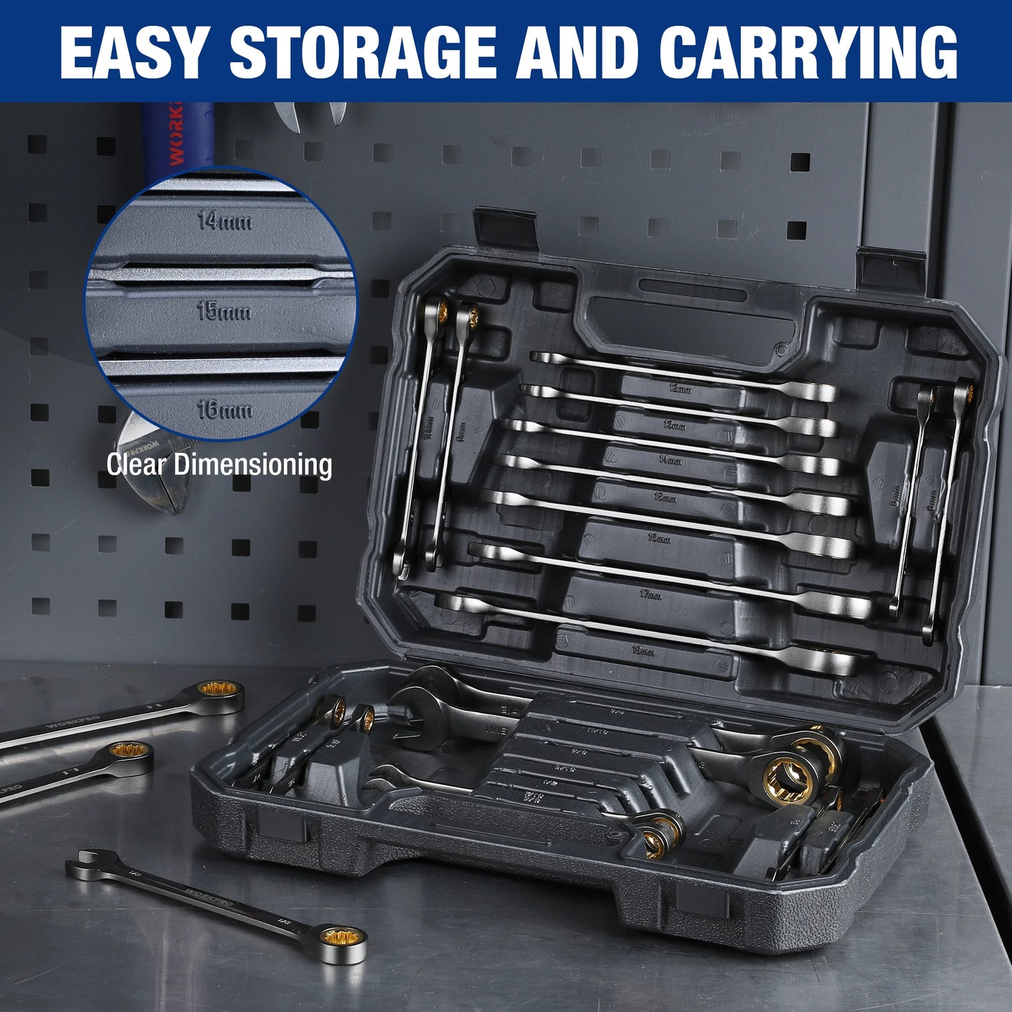 WORKPRO 21pc Ratcheting Wrench Set  with Box ,72 Teeth Wrench with Box, Wrench Repair  Tool Set