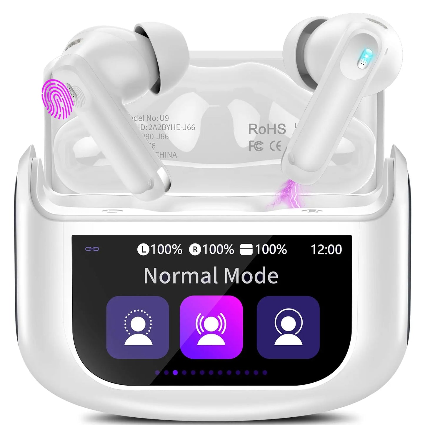 Kuizil Touch Screen Earbuds With ANC 48H Battery Smart Case