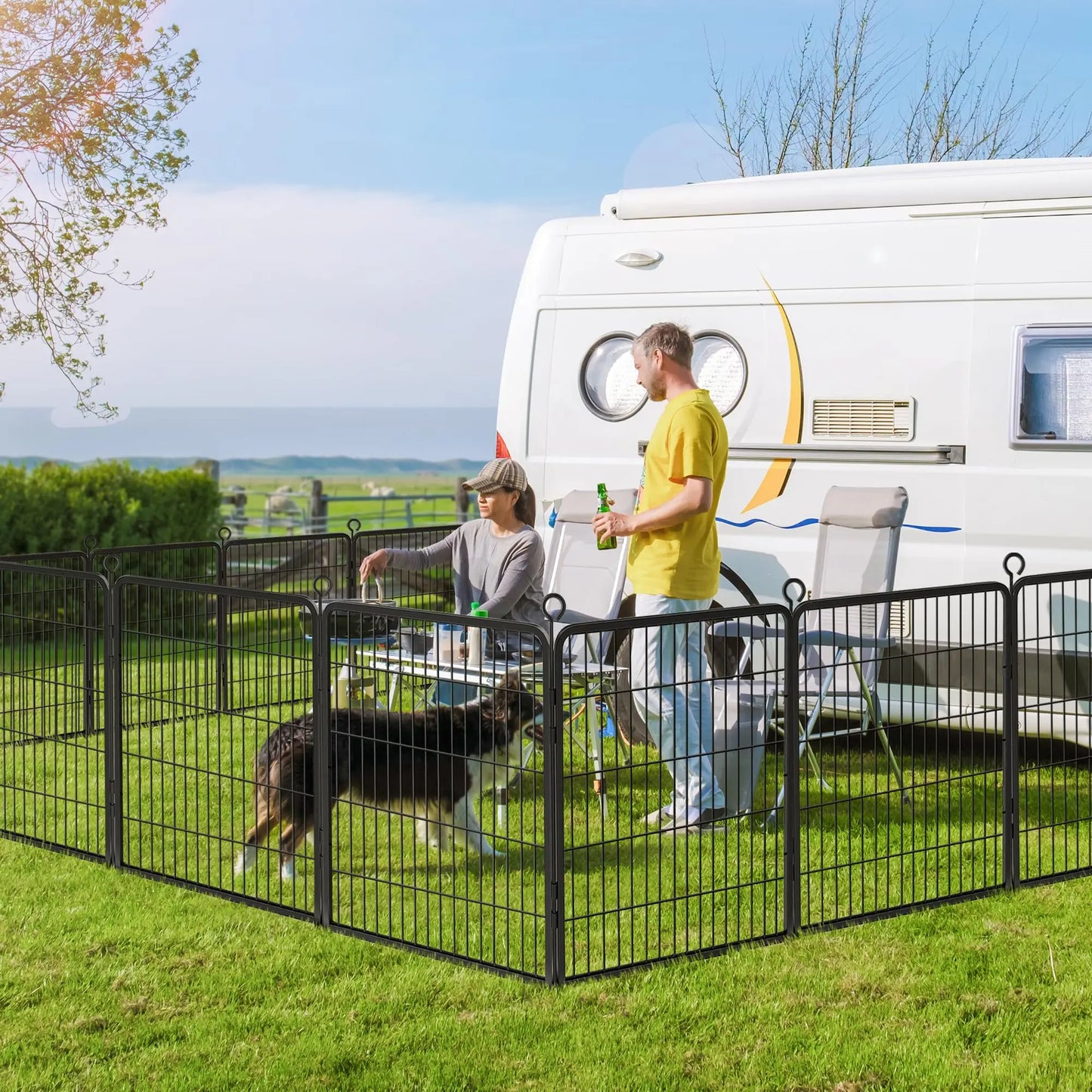 Dog Pet Fence Indoor/Outdoor,40"Height 8/16 Panels,Portable Metal Pet Exercise Pen for Rv Camping Garden Yard,Wide Door Low Thre