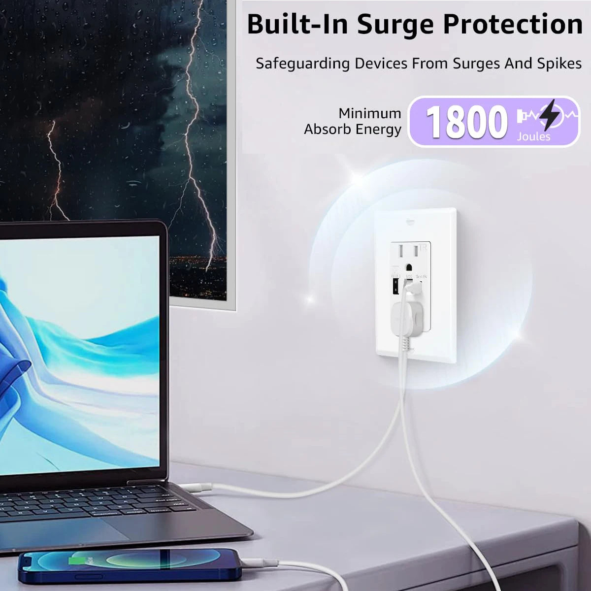 LED Night Light Outlet With 24W USB C Fast Charging