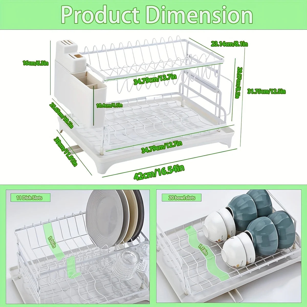 Kitchen Utensil Drying Rack with Drainage Tray, 2 Tier Detachable Dish Rack for Kitchen Counter, Large Capacity Dish Drainer Org