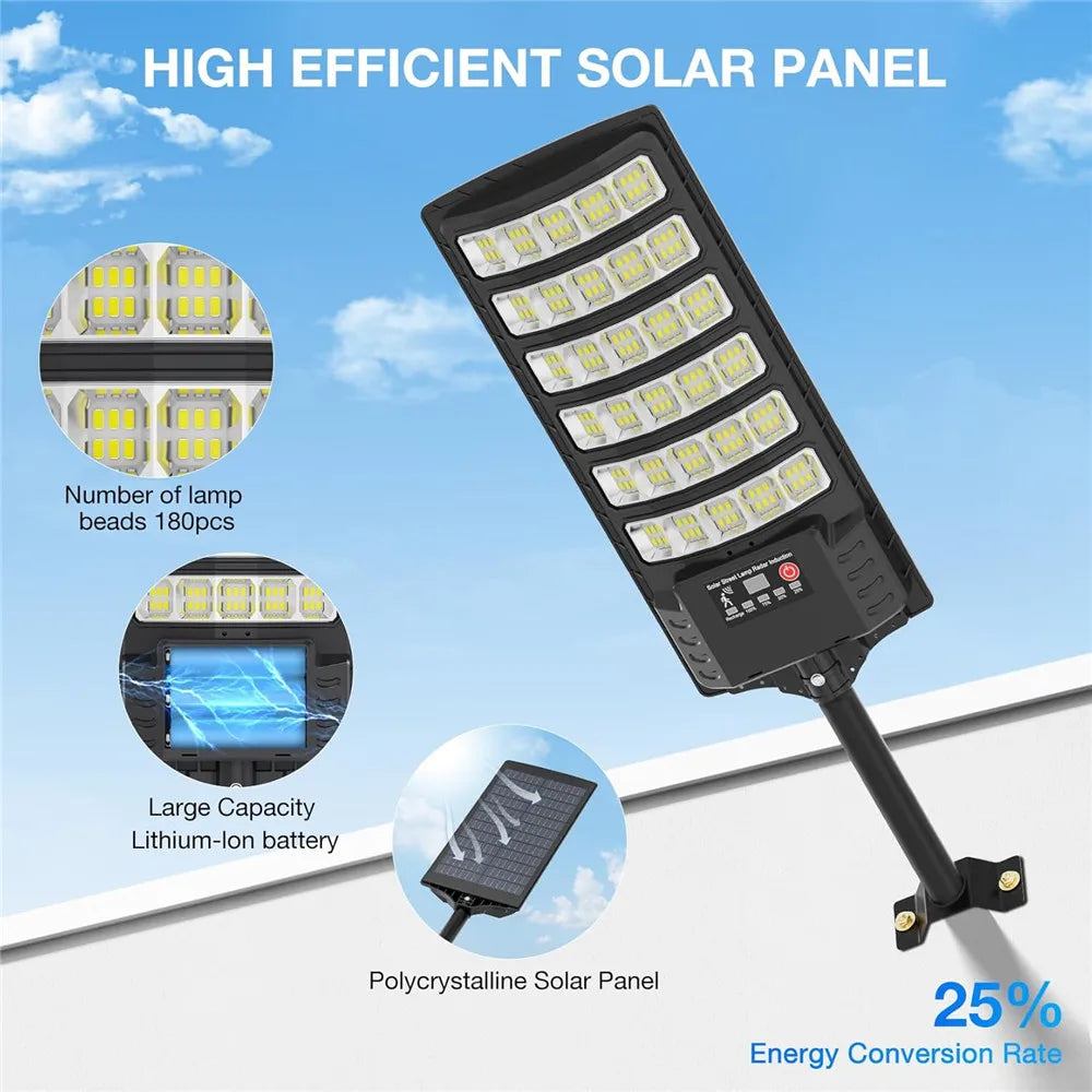 Solar Street Light Outdoor Dusk to Dawn Solar Lights 5000mah Outdoor with Remote Control Solar Parking Lot Lights for Courtyard