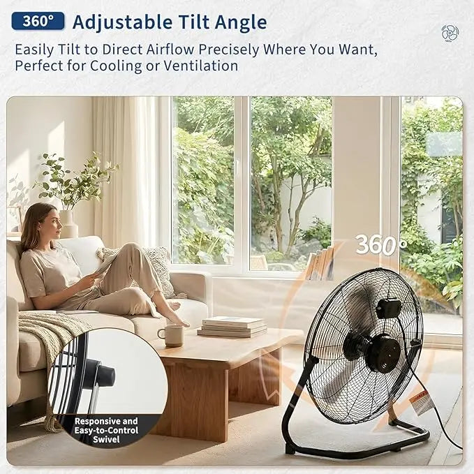 20 Inch Floor Fan, 3 Speeds 4800 CFM High Velocity Heavy Duty Industrial Fan, 360° Adjustable Tilt,Cooling for Industrial Home
