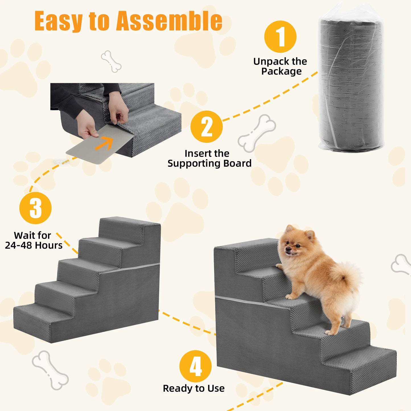 JHK Right Angled Foam Dog Stairs Ramp for Small Dogs