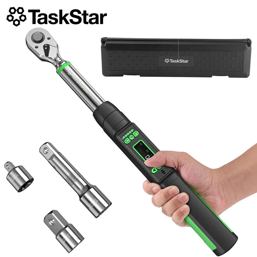 TaskStar 3/8'' Digital Torque Wrench w/1/4 1/2-inch Adapter Bidirectional Ratchet Head Mini Electronic Torque Wrench 2% Accuracy
