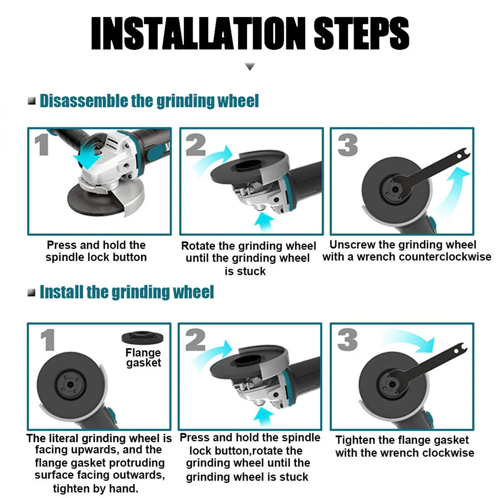 125mm Brushless Angle Grinder Cordless Electric Angle Grinder Power Tool Polishing Cutting Machine for Makita 18V Battery Pin
