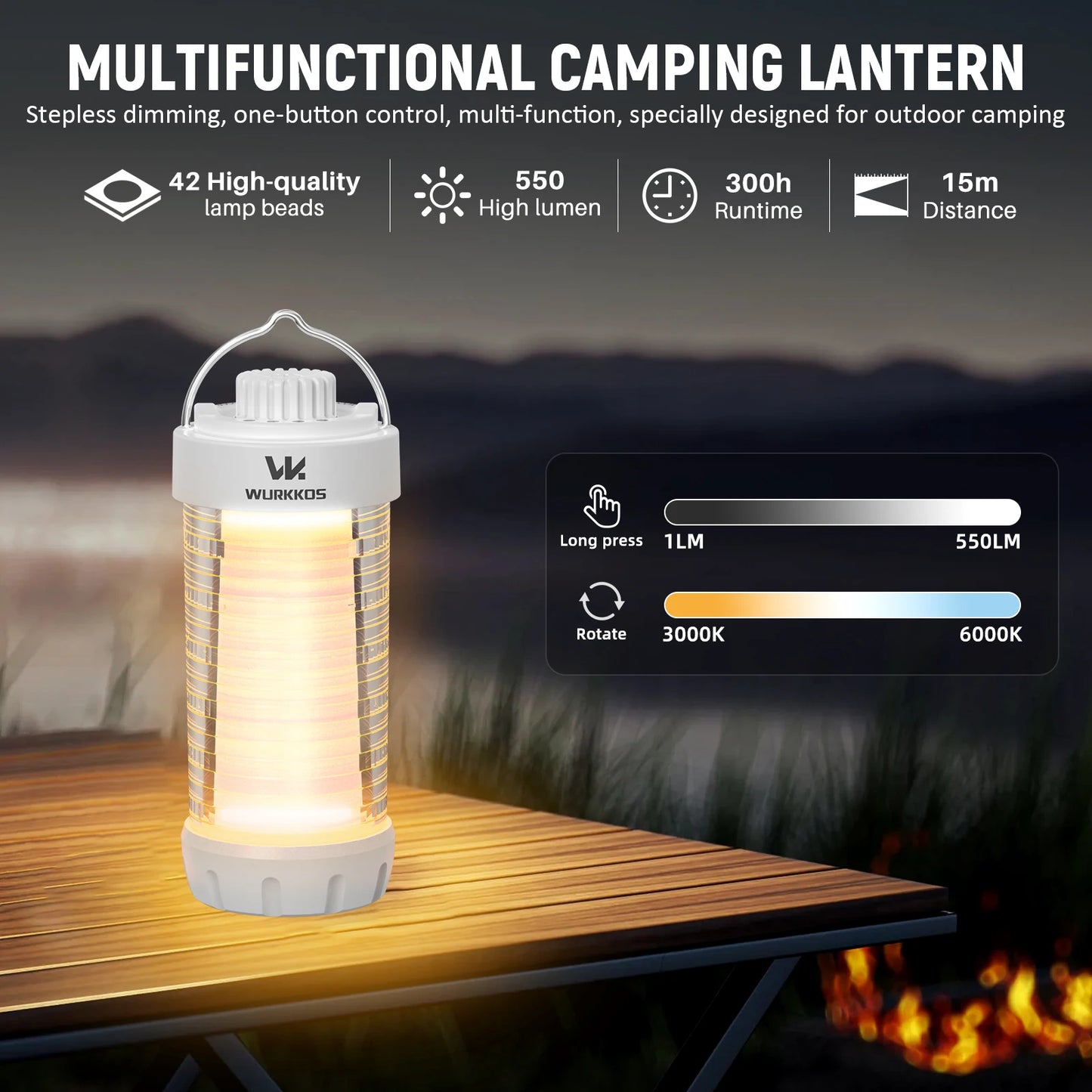 Wurkkos CL01 Lantern 550LM Waterproof Rechargeable LED Light Power Bank