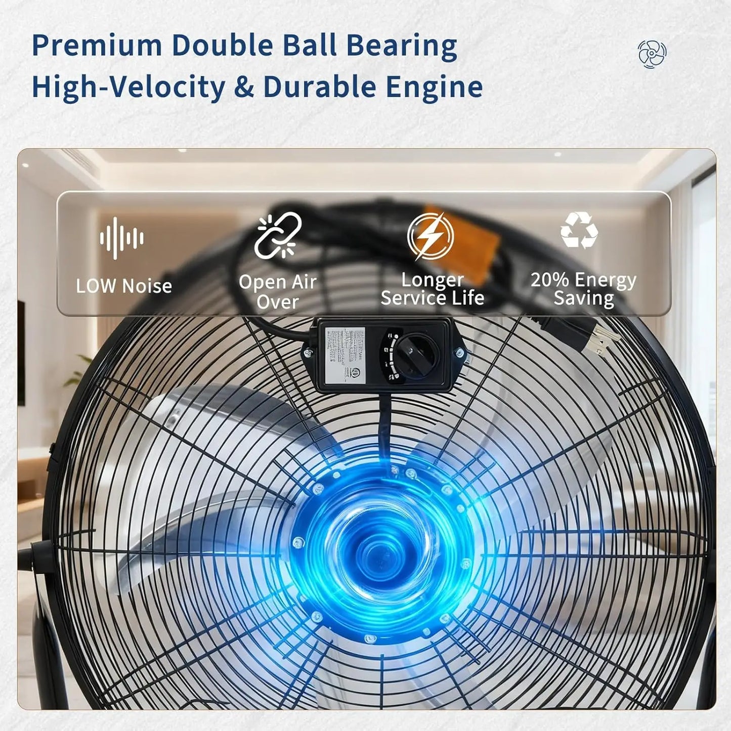 20 Inch Floor Fan, 3 Speeds 4800 CFM High Velocity Heavy Duty Industrial Fan, 360° Adjustable Tilt,Cooling for Industrial Home