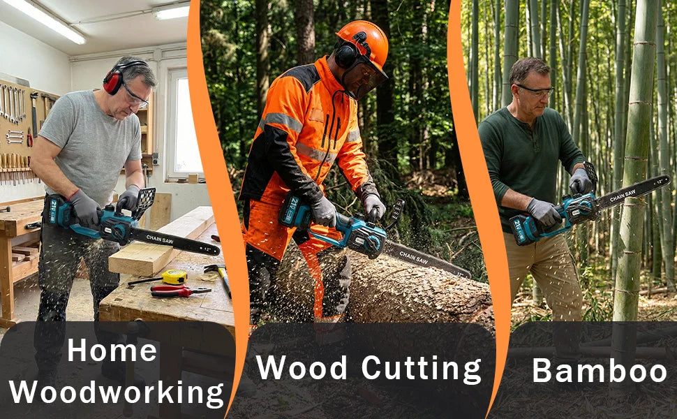 XYSD 12 in Electric Chainsaw Cordless, 21v ,2x3000mah Battery Handheld Chainsaw for Tree Trimming Electric Tree Trimmer Saw