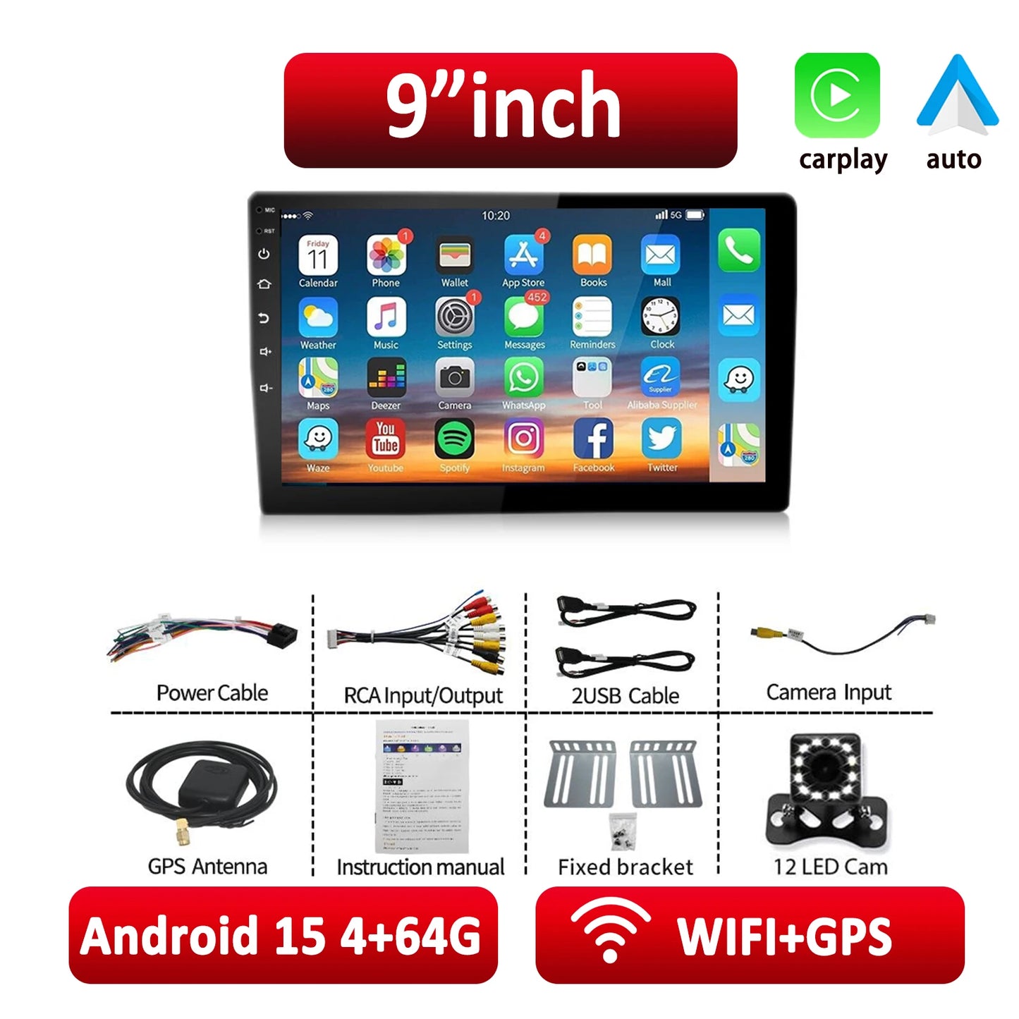 ESSGOO Android Auto Wireless CarPlay Car Stereo With GPS MP5