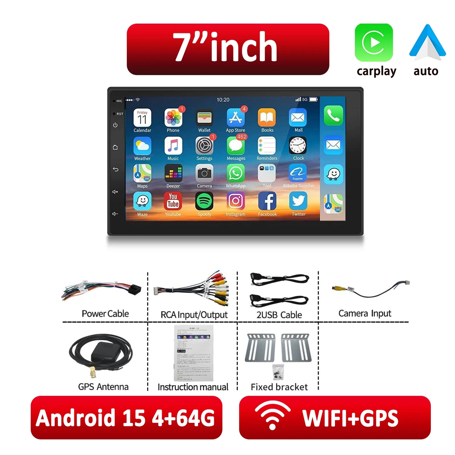 ESSGOO Android Auto Wireless CarPlay Car Stereo With GPS MP5