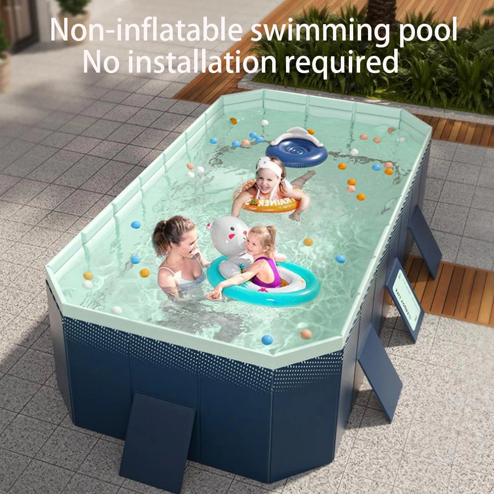 Foldable Large Rectangular Family Pool Non Inflatable Easy Setup Outdoor