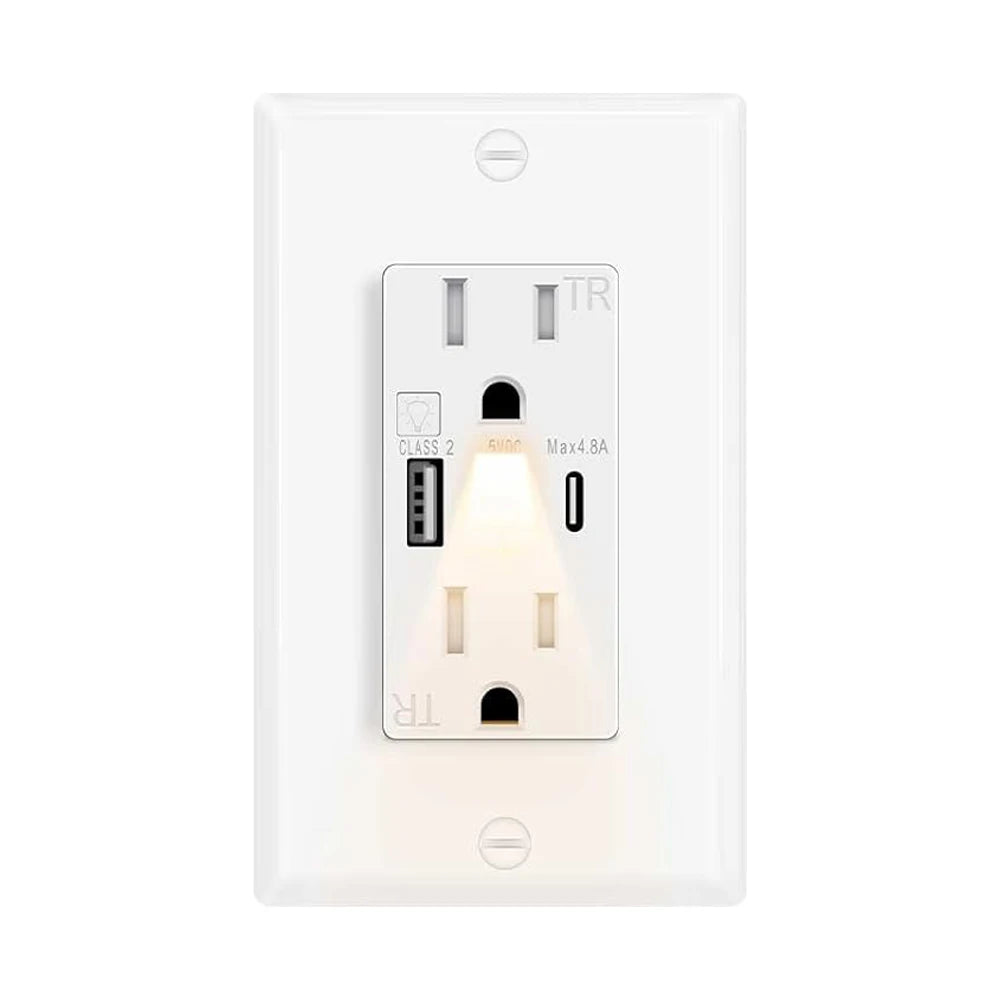 LED Night Light Outlet With 24W USB C Fast Charging