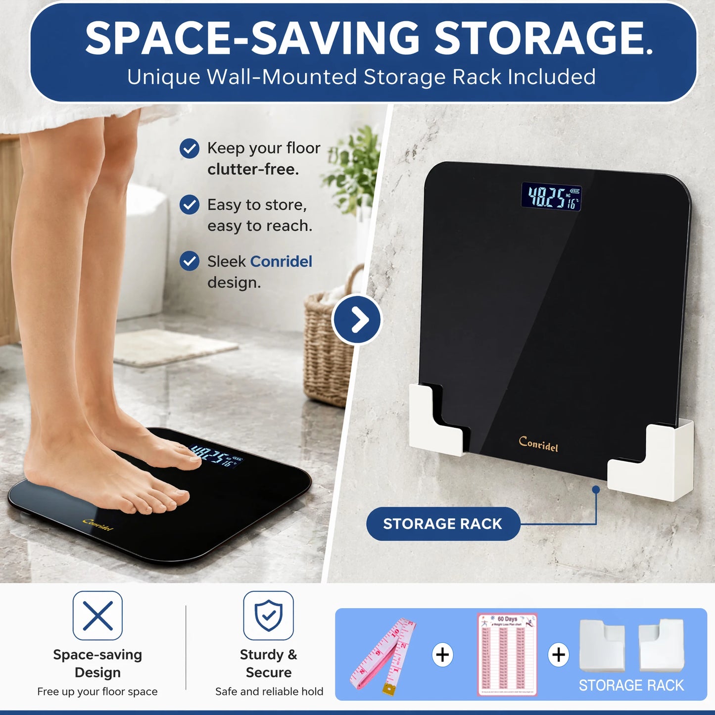 Conridel Digital Bathroom Scale High Precision With Tempered Glass Body