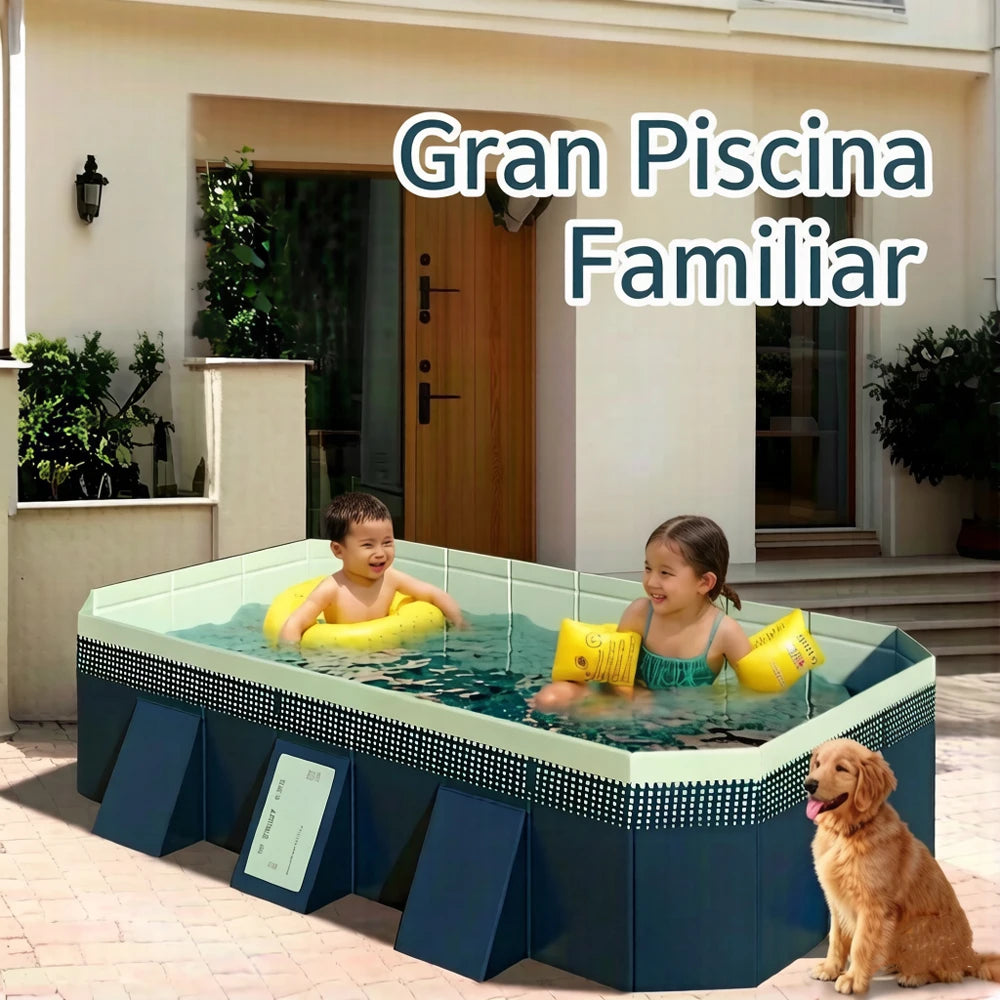 Foldable Large Rectangular Family Pool Non Inflatable Easy Setup Outdoor