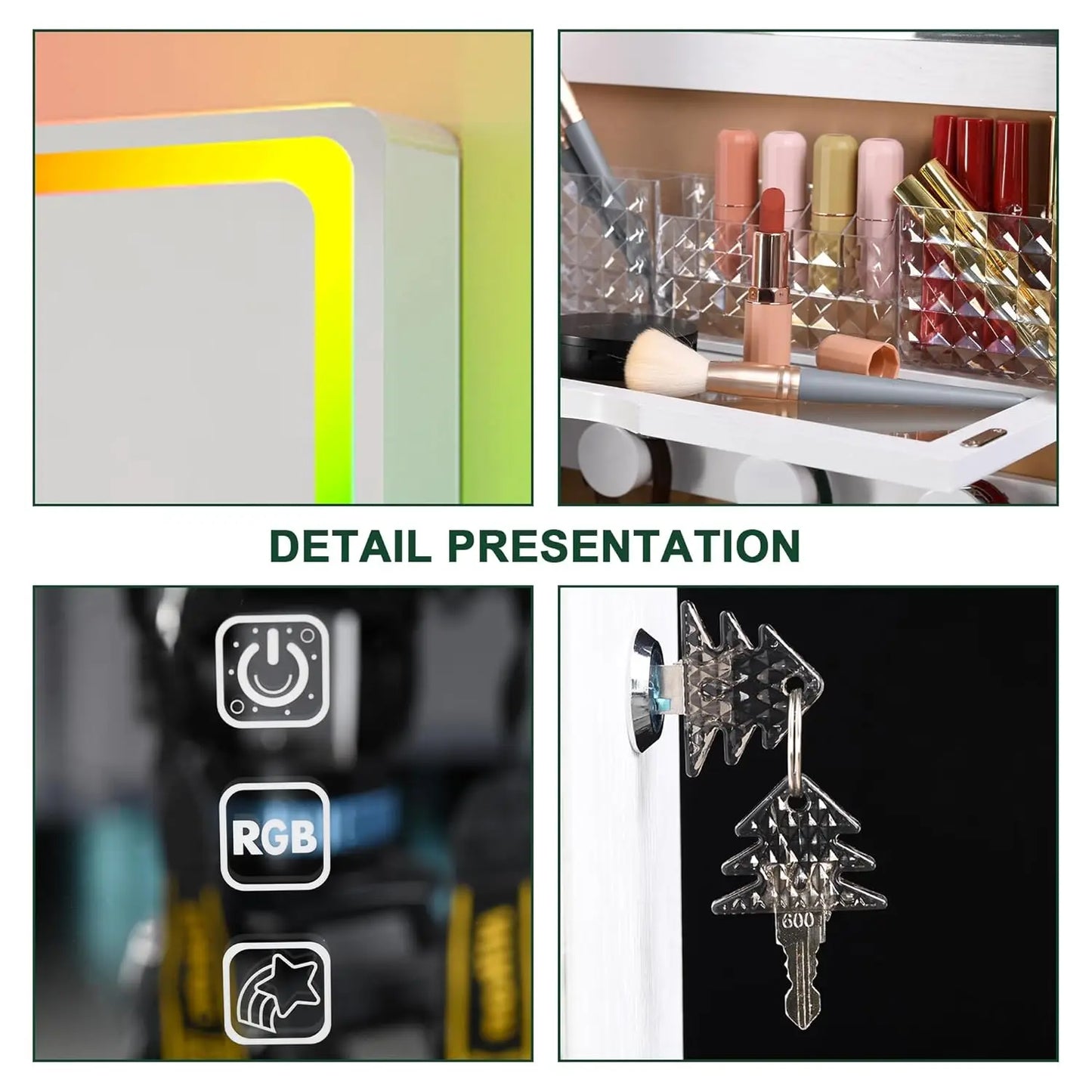 LED Mirror Jewelry Cabinet - with RGB lights,Lockable Wall/Door Mounted Full Length Mirror with Storage,Hanging, Customized