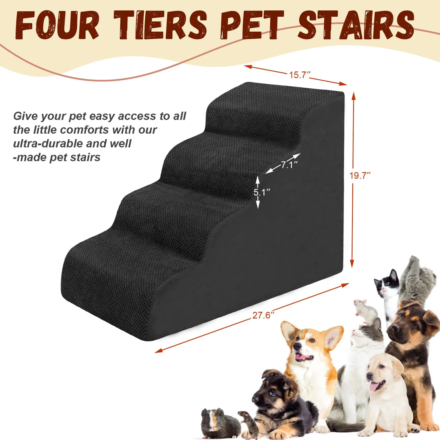 Dog Stairs Ramp Orthopedic Steps With Non Slip Foam Padding