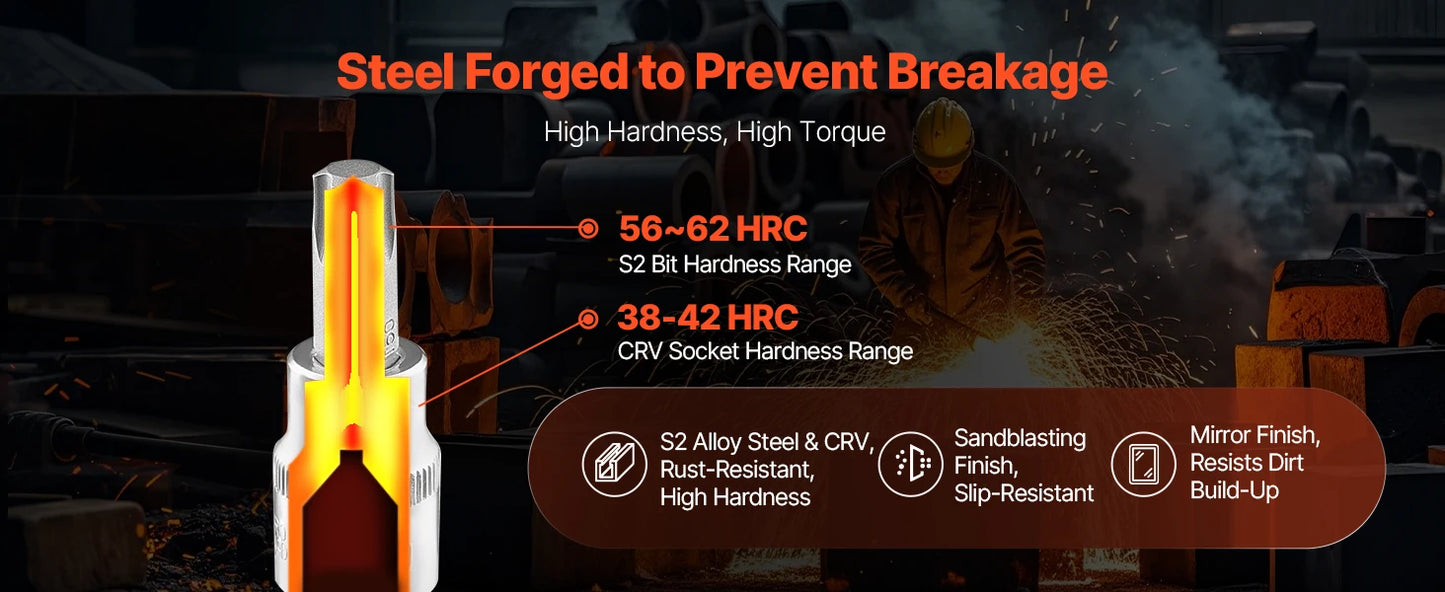SucceBuy Torx Bit Socket and External Torx Socket Set 60-Piece T6-T70 TT6-TT70 TP8-TP60 E4-E24 S2 Alloy Steel and Cr-V Steel