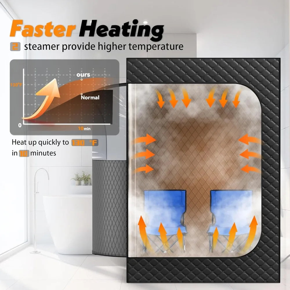 Two Person Portable Steam Sauna With Dual 1200W Steamers And Remote Control