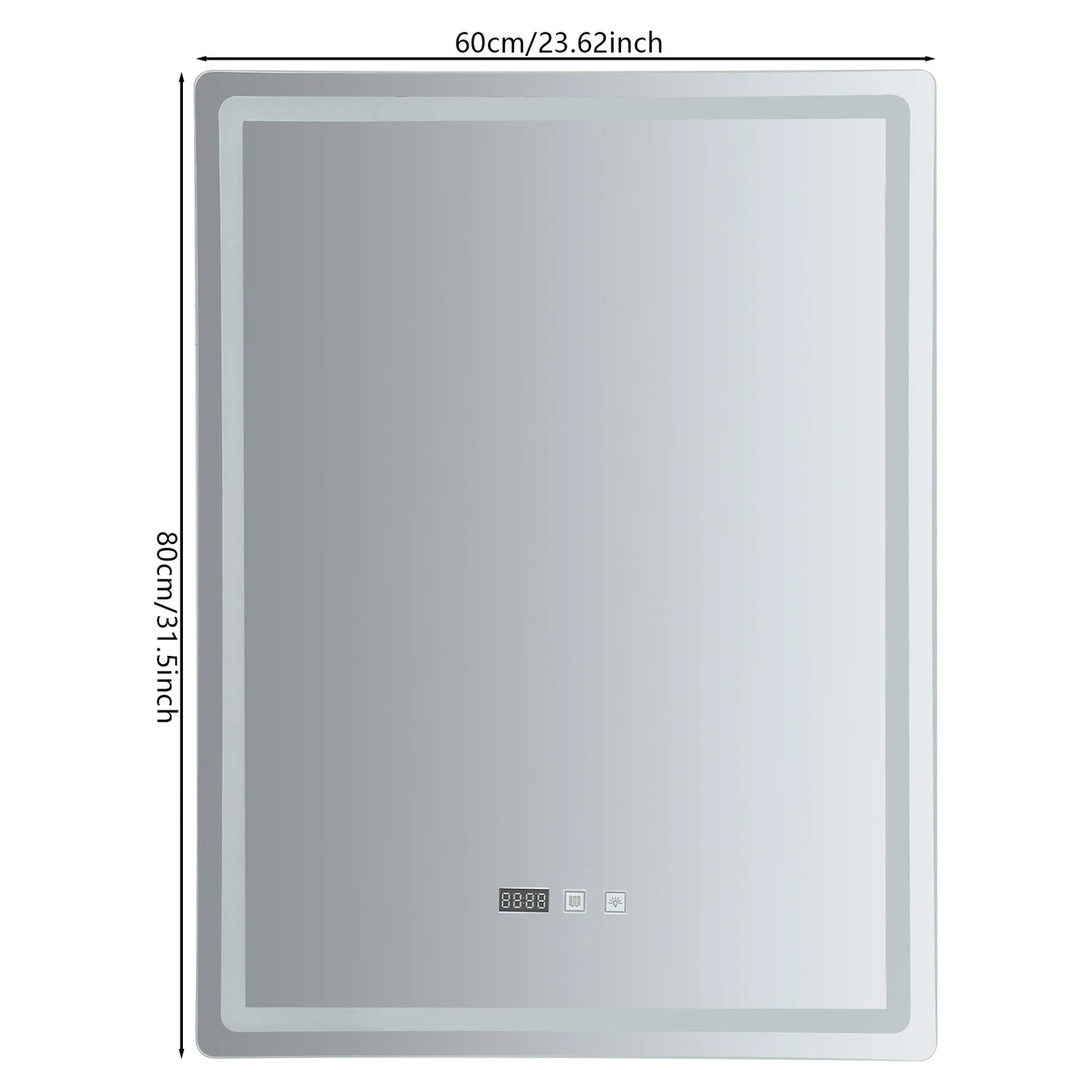 Tri-Color Dimmable LED Bathroom Mirror with Display Demist Touch IP54 Waterproof Wall Mounted Rectangle Makeup Mirror 3 size
