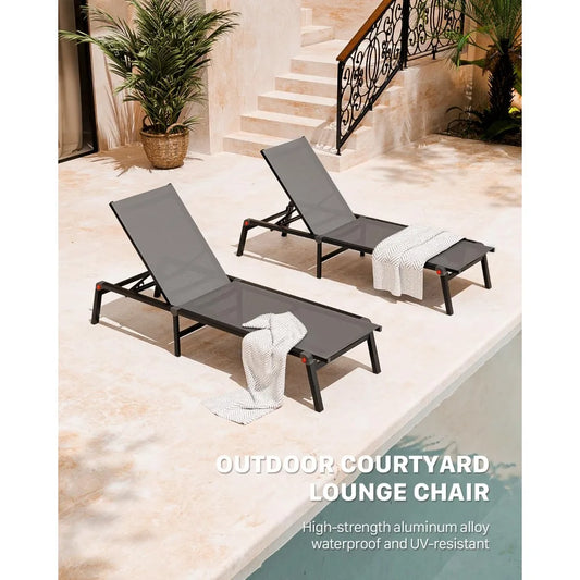 Adjustable Aluminum Chaise Lounge Chair Outdoor Metal Deck Lounger 5-Position Recliner Foldable Pool Chase Customized