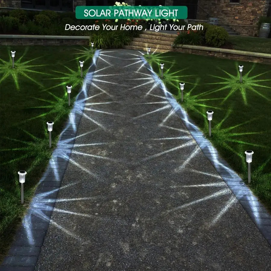 Solar Lights Outdoor, 15 Pack Waterproof Stainless Steel Solar Stake Lights for Pathway Garden Yard Path Walkway Driveway Lawn P