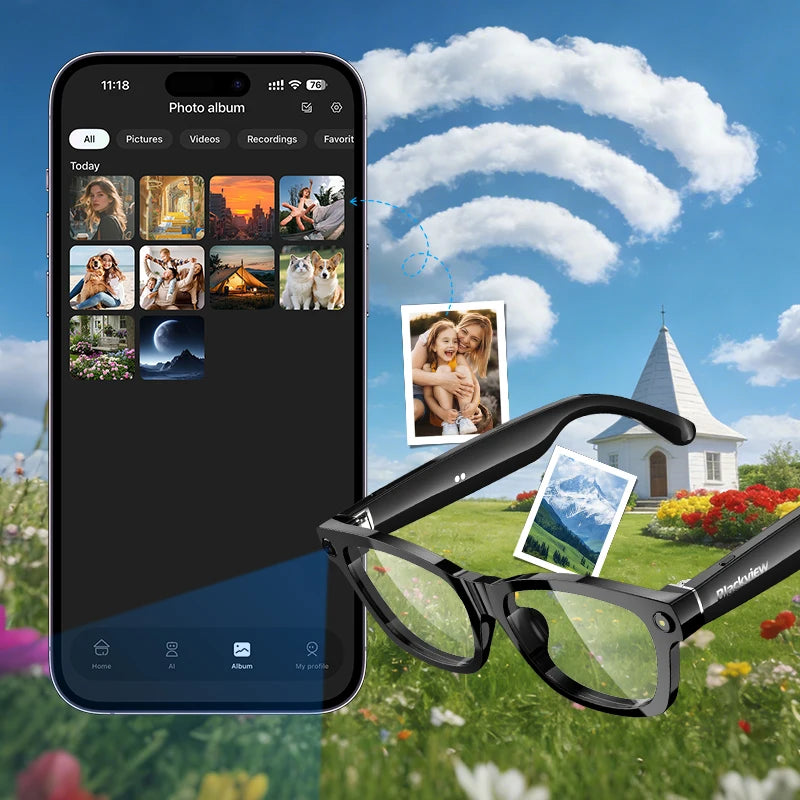 Blackview BV100 AI Smart glasses 800W Pixels 2K HD Camera Bluetooth Call Voice Assistant Translation Speakers&Mic Sunglasses