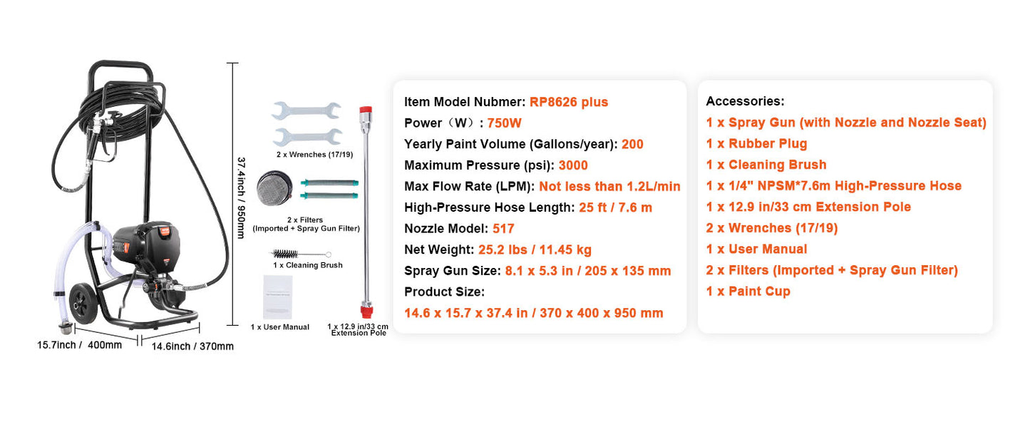 SucceBuy 750W 950W Airless Paint Sprayer 3000PSI High Efficiency Electric Airless Sprayer Handheld Paint Sprayers