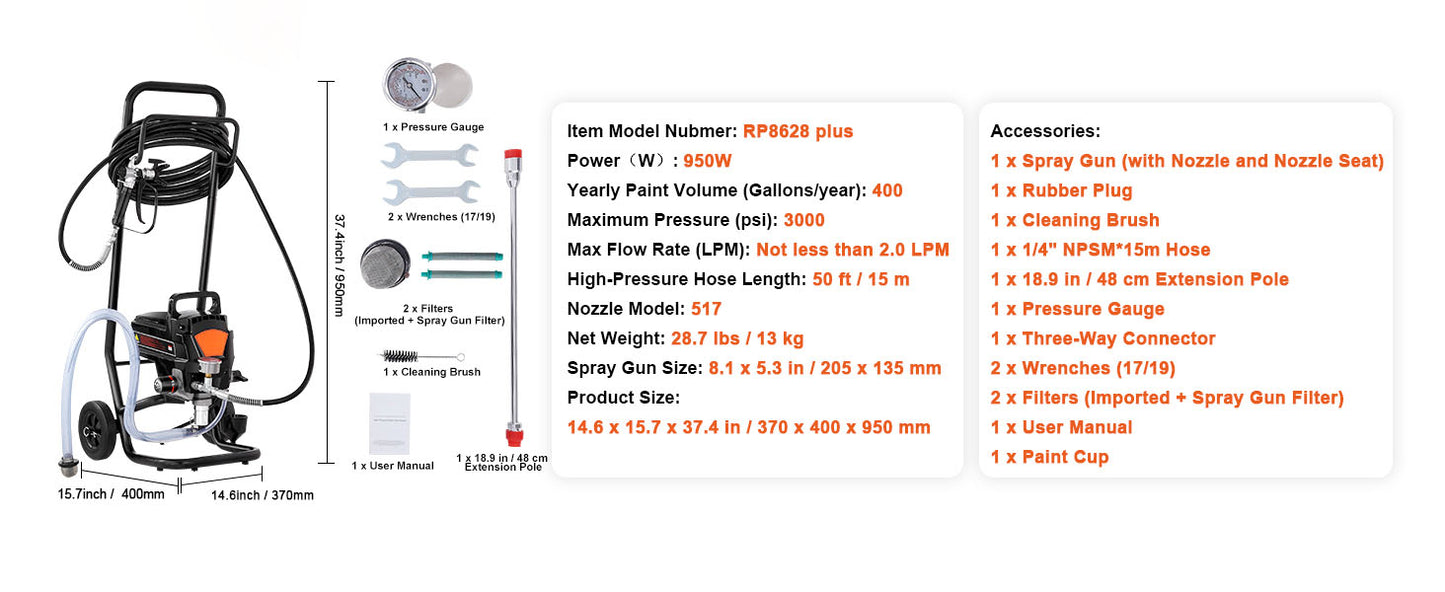 SucceBuy 750W 950W Airless Paint Sprayer 3000PSI High Efficiency Electric Airless Sprayer Handheld Paint Sprayers