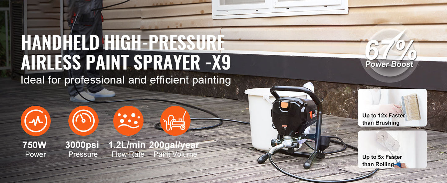 SucceBuy 750W 950W Airless Paint Sprayer 3000PSI High Efficiency Electric Airless Sprayer Handheld Paint Sprayers
