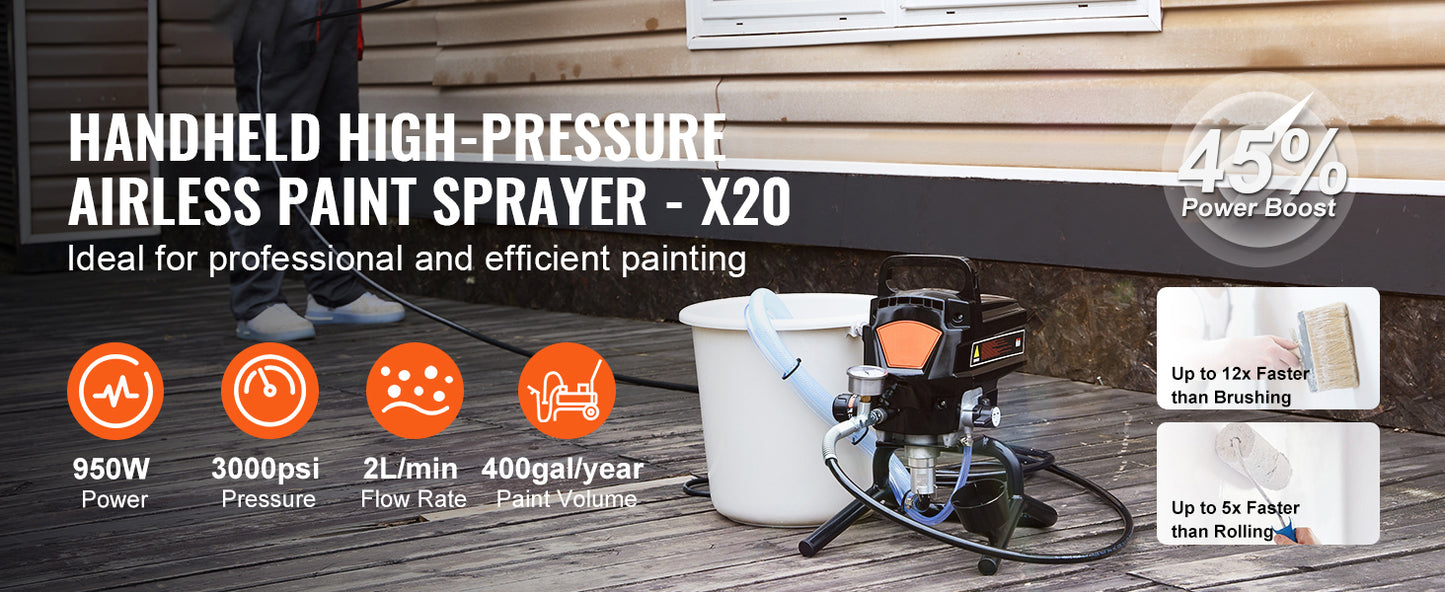 SucceBuy 750W 950W Airless Paint Sprayer 3000PSI High Efficiency Electric Airless Sprayer Handheld Paint Sprayers