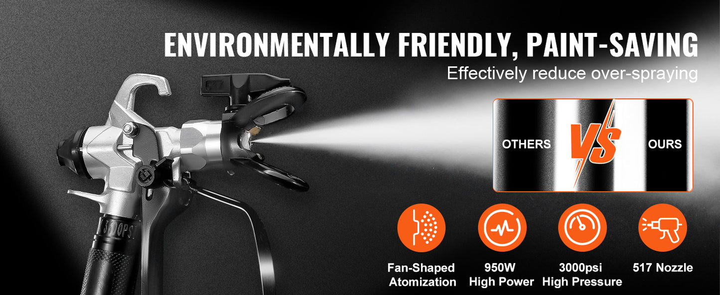 SucceBuy 750W 950W Airless Paint Sprayer 3000PSI High Efficiency Electric Airless Sprayer Handheld Paint Sprayers