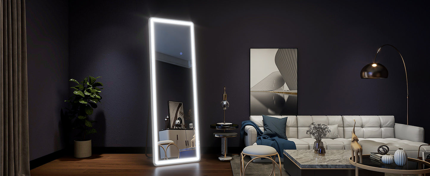 63"x20" Full Length Mirror with Lights,LED Mirror Full Length,Lighted Floor Mirror with Stand,Full Body Mirror with Dimming