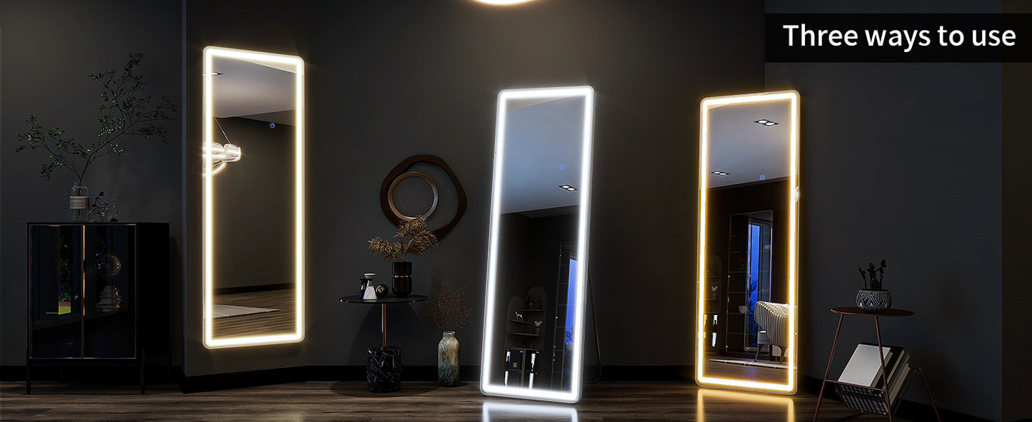 63"x20" Full Length Mirror with Lights,LED Mirror Full Length,Lighted Floor Mirror with Stand,Full Body Mirror with Dimming