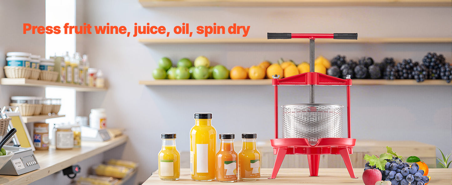 SucceBuy 9L 14L Fruit Wine Press Stainless Steel Basket with Cross-beam and Triangular Structure Manual Juice Maker for Kitchen
