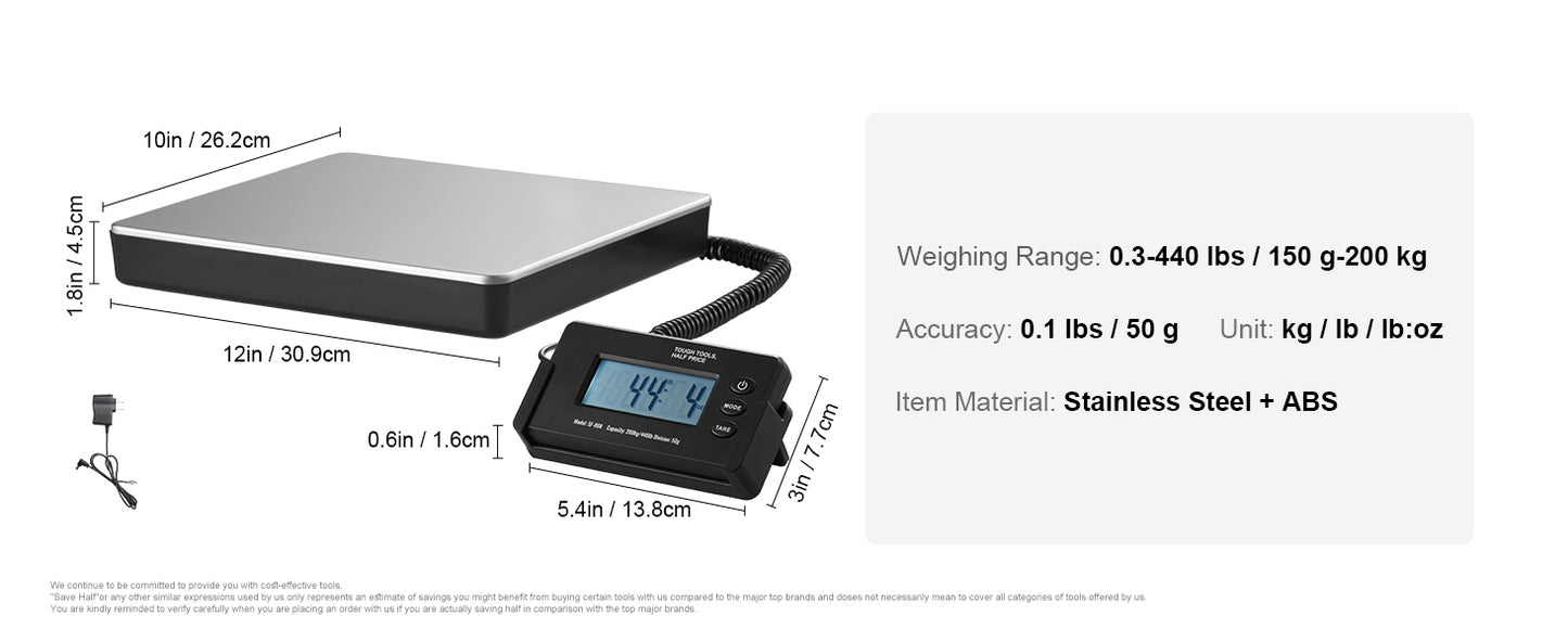 SucceBuy Split Type Digital Shipping Scale Postal Mailing Weighing Scale with HD LCD Screen Timer for Luggage Home Post Office