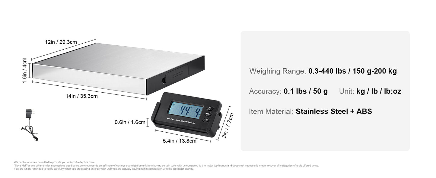SucceBuy Split Type Digital Shipping Scale Postal Mailing Weighing Scale with HD LCD Screen Timer for Luggage Home Post Office